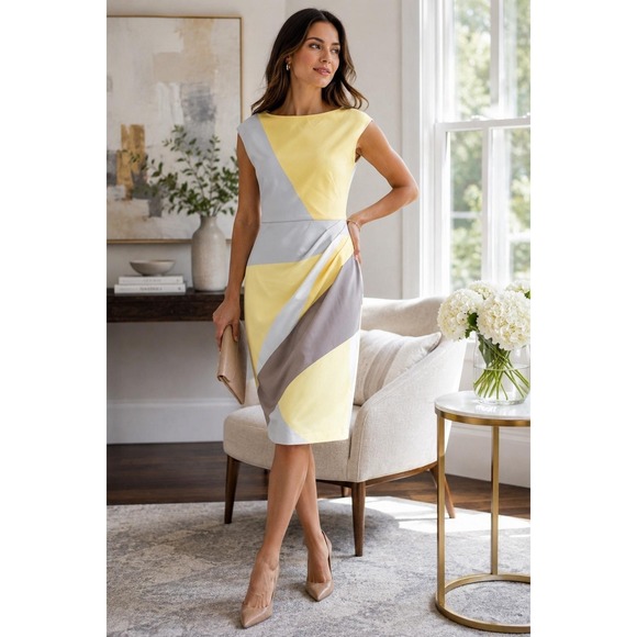 Donna Karan Dresses & Skirts - Donna Karan New York NWT Size 8 Yellow Abstract Print Sheath Midi Dress